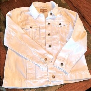 Red Star Distressed White Denim Jacket